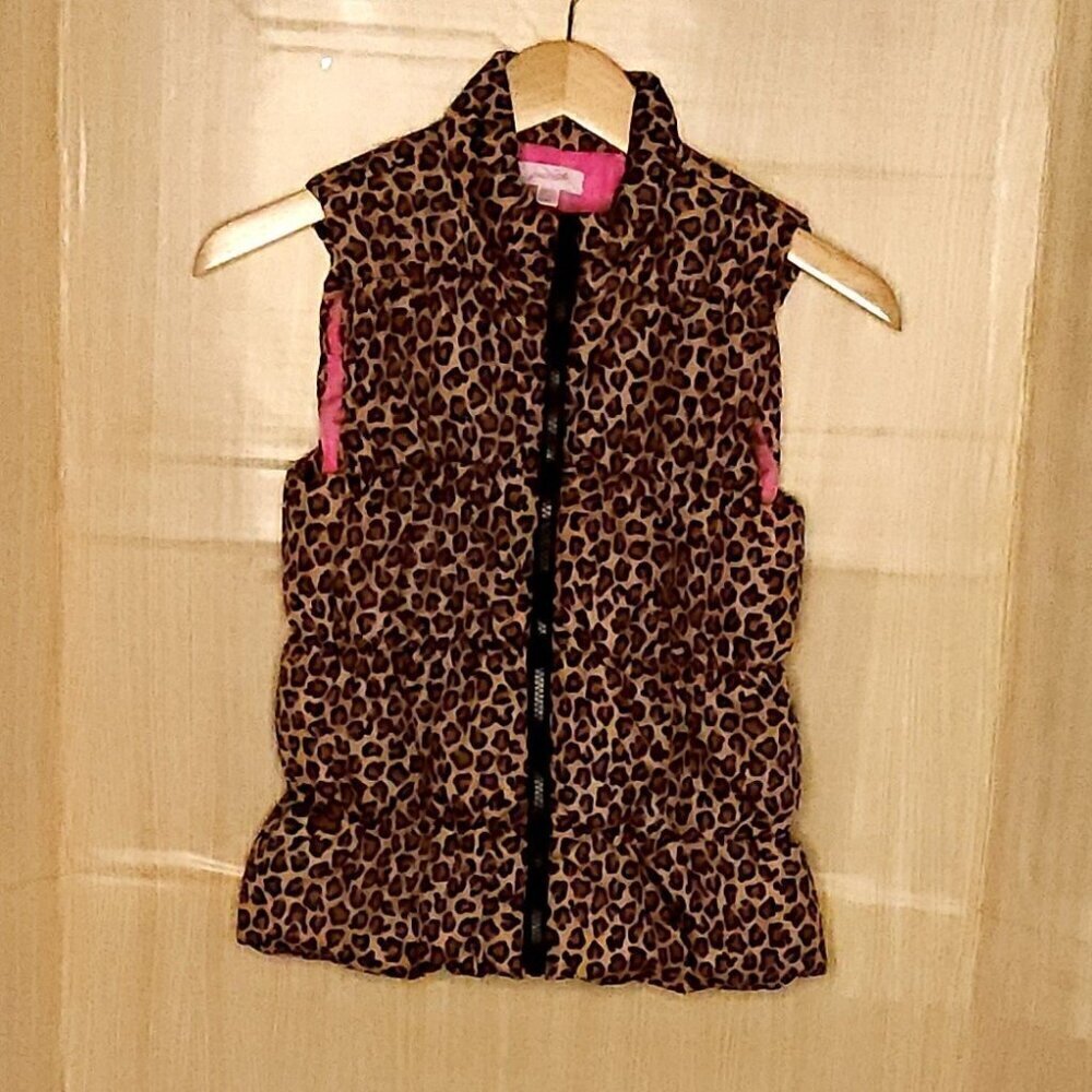 Unbranded Girls Brown Leopard Print Lightweight Puffer Vest Large